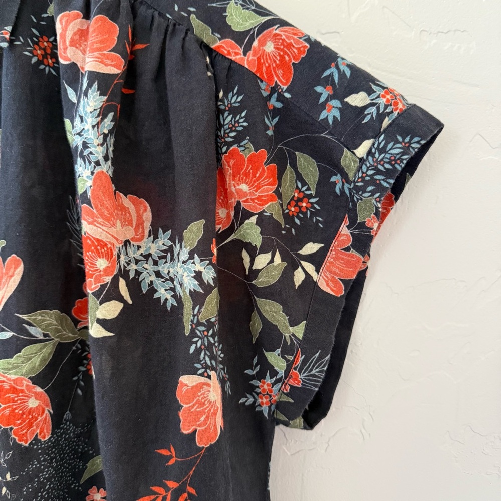 Michael Stars Dark Navy Floral 100% Cotton Blouse, Business Casual Work Top, XS - Picture 5 of 11